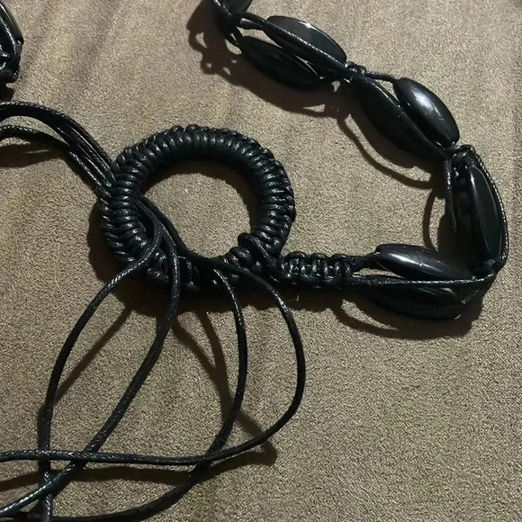 Vintage boho beaded macrame black belt - Picture 2 of 5